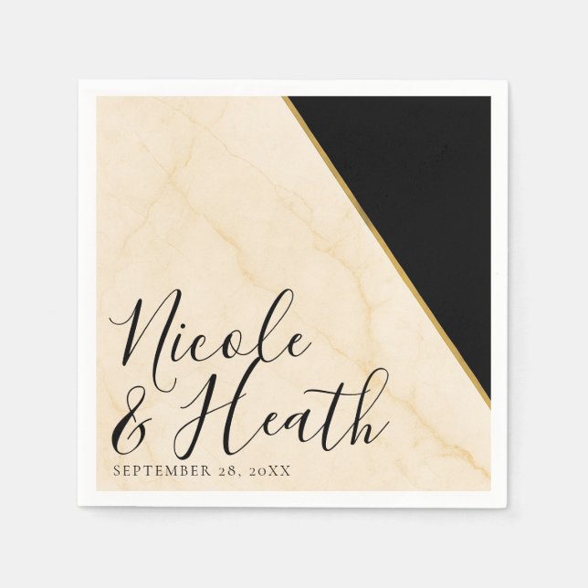 Gilded Geometry Luxe Ivory & Gold Marble Wedding  Napkin (Front)