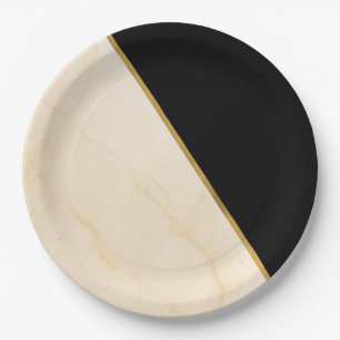 Gilded Geometry Luxe Ivory & Gold Marble Wedding  Paper Plate