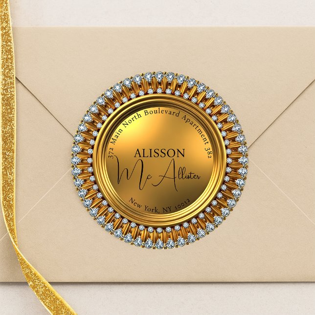 Gilded Glamour Diamond Gold Return Address Label (Creator Uploaded)