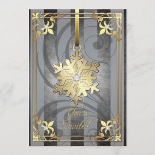 Gilded Glamourous Snowflake Silver Holiday Card