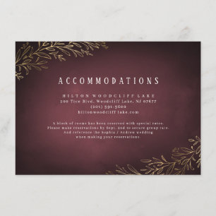 Gilded gold burgundy botanical accommodations enclosure card