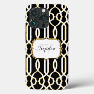 Gilded Gold Elegant Girly Script name Black White iPhone 13 Pro Case