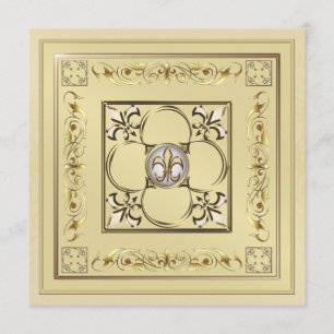 Gilded Gold Fleur De Lis Wedding Invitation