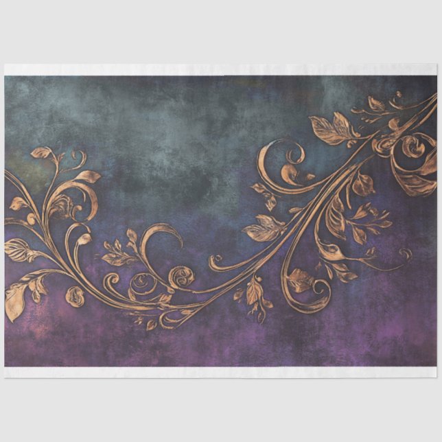 Gilded gold Nouveau, &dark purple & Blue patina Tissue Paper (Front)