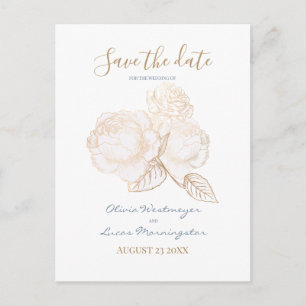 Gilded Gold Rose Dusty Blue Ivory Save the Date Postcard