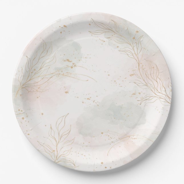 Gilded Gold Sage & Blush Botanical Wedding  Paper Plate (Front)
