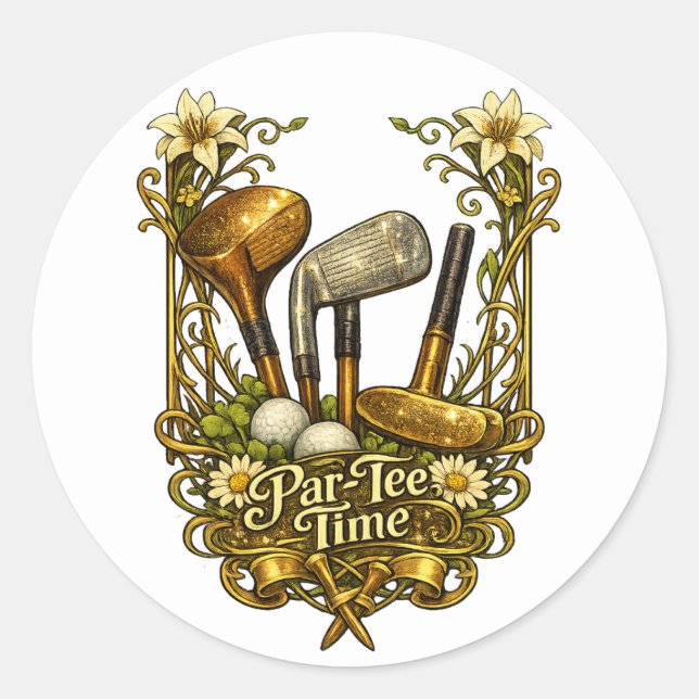 Gilded Golf Par-Tee Time Classic Round Sticker (Front)