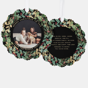 Gilded Greenery Black Family Photo Christmas Ornament Card
