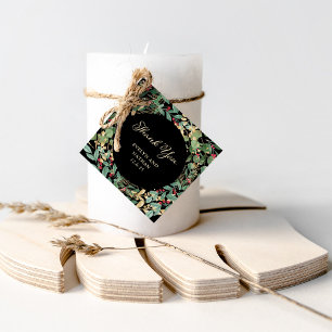 Gilded Greenery Black   Thank You Wedding Favour Tags