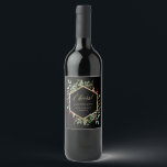 Gilded Greenery on Black | Christmas Cheers Wine Label<br><div class="desc">These gorgeous holiday wine labels feature a faux gold geometric frame with matching gold leaves,  Christmas greenery,  and red holly berries on a black background. The word "Cheers!" appears in modern gold calligraphy. Perfect for your elegant winter wedding or party.</div>