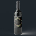 Gilded Greenery on Black | Christmas Cheers Wine Label<br><div class="desc">These gorgeous holiday wine labels feature a faux gold geometric frame with matching gold leaves,  Christmas greenery,  and red holly berries on a black background. The word "Cheers!" appears in modern gold calligraphy. Perfect for your elegant winter wedding or party.</div>