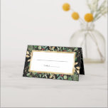 Gilded Greenery on Black | Christmas Wedding Place Card<br><div class="desc">These gorgeous holiday wedding table number place cards feature a faux gold geometric frame with matching gold leaves,  Christmas greenery,  and red holly berries on a modern black background. You can add your initials or monogram and wedding date on the back. Perfect for your elegant winter wedding.</div>