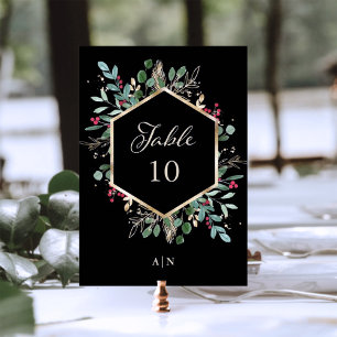 Gilded Greenery on Black Christmas Wedding Table Number