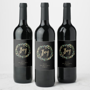 Gilded Greenery on Black Joy Wine Label