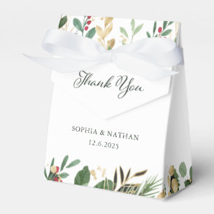 Gilded Greenery on White Christmas Wedding Favor Box