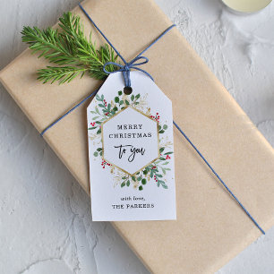 Gilded Greenery on White   Merry Christmas Gift Tags