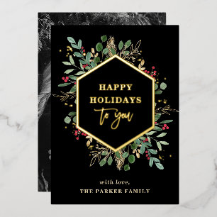 Gilded Greenery Photo Back   Happy Holidays Gold Foil Holiday Card