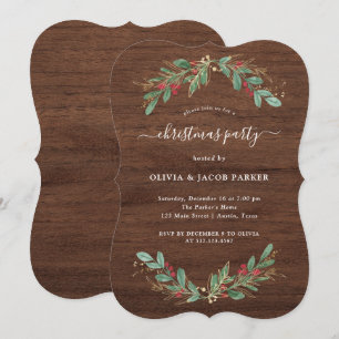 Gilded Greenery Rustic Christmas or Holiday Party Invitation