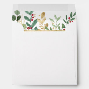 Gilded Greenery White   Christmas Holiday Envelope