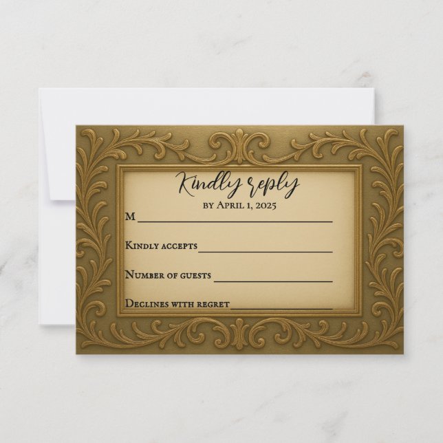 Gilded in Gold Wedding Carte RSVP (Devant)