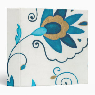 Gilded Indigo Flowers with White Background Binder