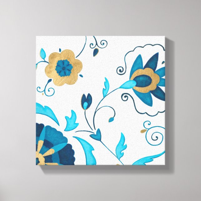 Gilded Indigo Flowers with White Background Canvas Print (Front)