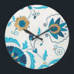 Gilded Indigo Flowers with White Background Large Clock<br><div class="desc">An Erica J. Vess original,  gilded indigo flowers rest on a white background. A simple,  subtle painting that anyone would love to receive as a gift!</div>