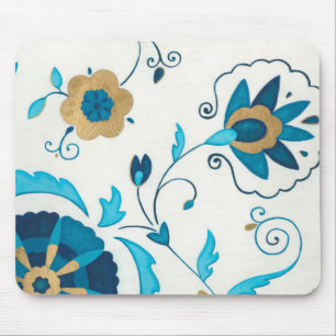 Gilded Indigo Flowers with White Background Mouse Pad