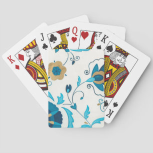 Gilded Indigo Flowers with White Background Playing Cards
