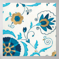 Gilded Indigo Flowers with White Background