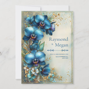 Gilded Indigo Orchid Stardust Wedding Invitation