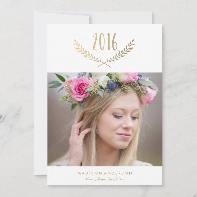 Gilded Laurel Graduation Faire-part (Devant)