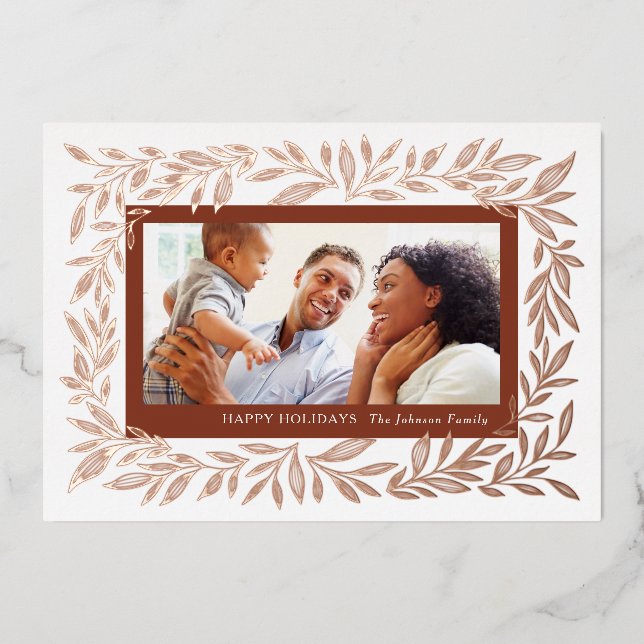 Gilded Leaves Instant Photo Frame Foil Holiday Card (Front)