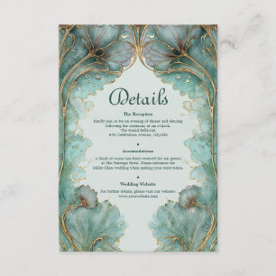 Gilded Lilypad Art Nouveau Teal and Gold Wedding Enclosure Card
