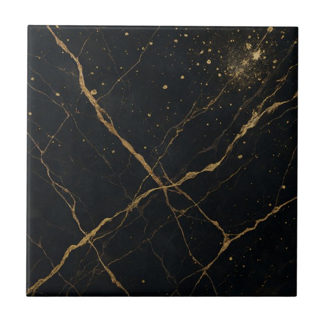 Gilded Midnight Marble Black & Gold  Tile (Front)
