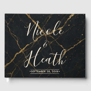 Gilded Midnight Marble Black & Gold Wedding  Guest Book