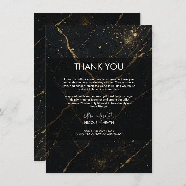 Gilded Midnight Marble Black & Gold Wedding  Invitation (Front/Back)