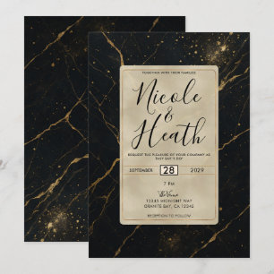 Gilded Midnight Marble Black & Gold Wedding  Invitation