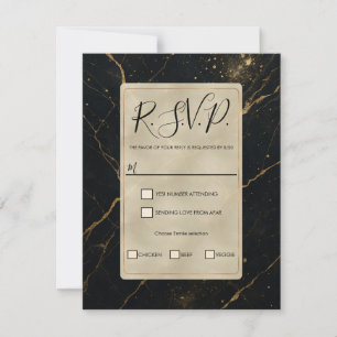 Gilded Midnight Marble Black & Gold Wedding RSVP Invitation