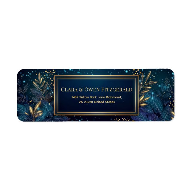 Gilded Midnight Navy Botanical Return Address (Front)