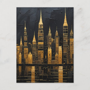 Gilded Midnight Skyline Postcard