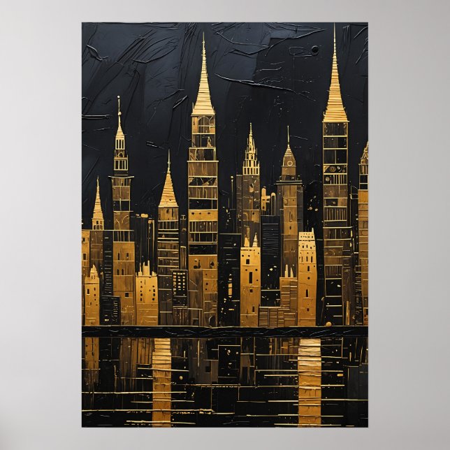 Gilded Midnight Skyline Poster (Front)