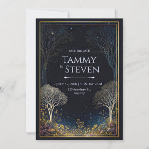 Gilded Midnight Wildflower Starlit Forest Wedding Invitation