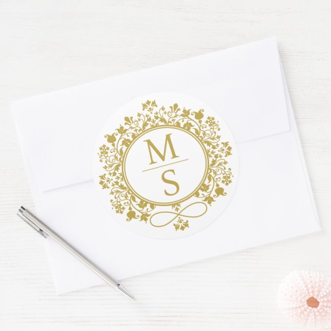 Gilded Monogram Wedding Classic Round Sticker (Envelope)