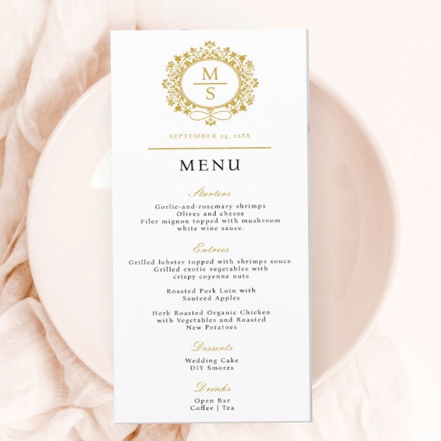  Gilded Monogram Wedding Menu (I wish you happiness!)