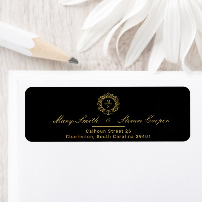Gilded Monogram Wedding Return Address (Insitu)