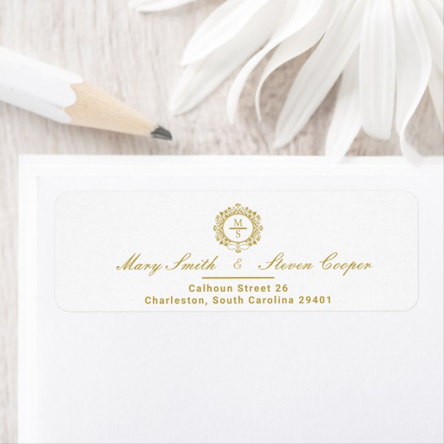 Gilded Monogram Wedding Return Address (Insitu)