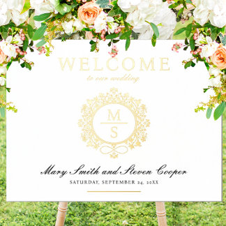 Gilded Monogram Wedding Welcome Sign
