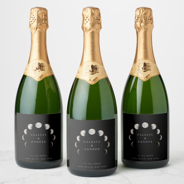 Gilded Moon Phases  Sparkling Wine Label (Bottles)