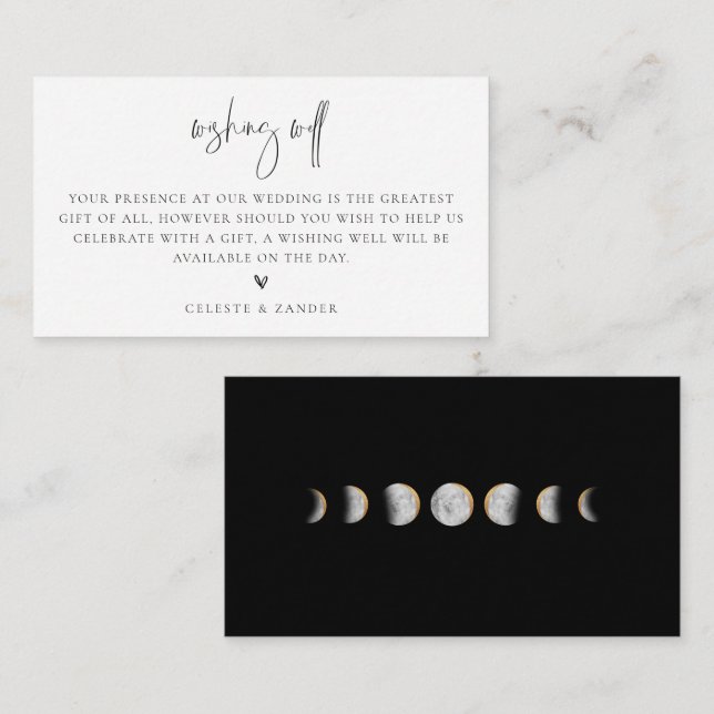 Gilded Moon Phases Wedding Wishing Well Enclosure  Card (Front/Back)